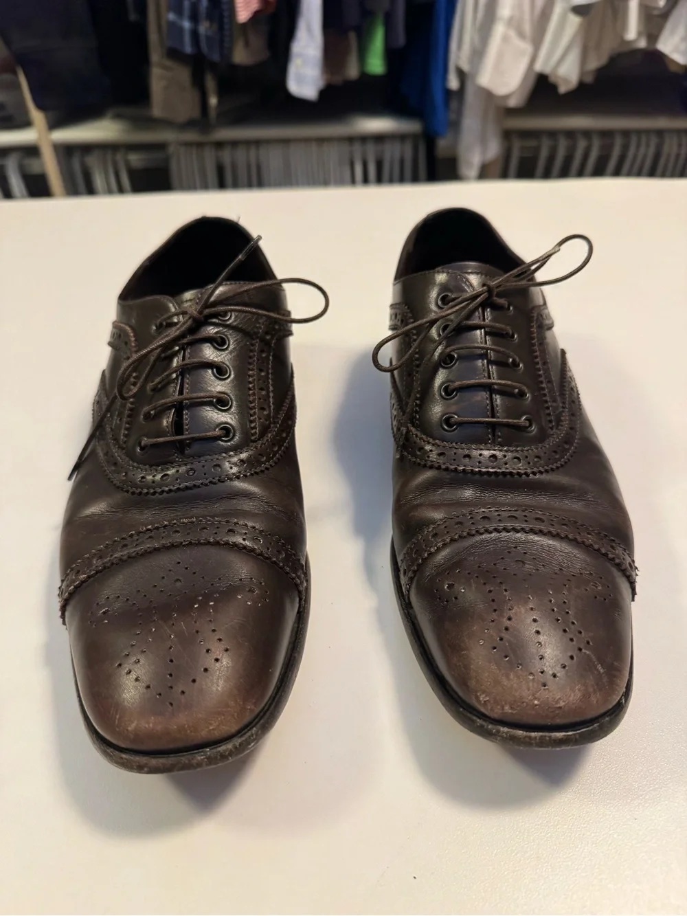 Salvatore Ferragamo Dark Brown Brogue Cap-Toe Oxfords
